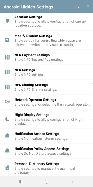 Android Hidden Settings - عکس برنامه موبایلی اندروید