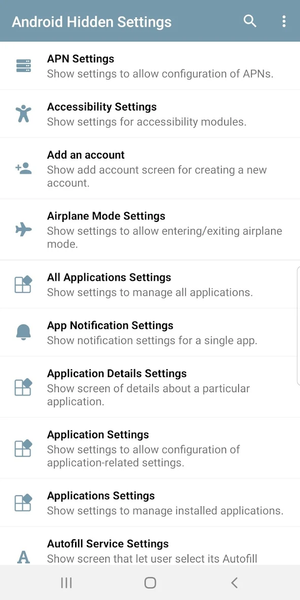 Android Hidden Settings - Image screenshot of android app