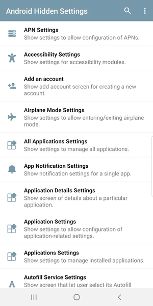 Android Hidden Settings - عکس برنامه موبایلی اندروید