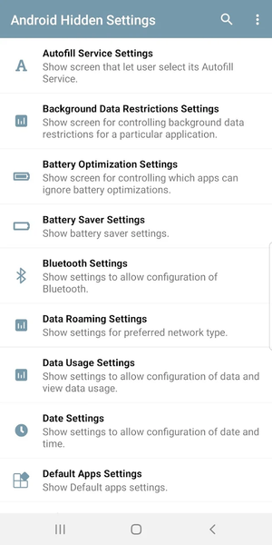 Android Hidden Settings - Image screenshot of android app