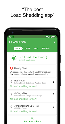 ESP Loadshedding - "SePush" - Image screenshot of android app