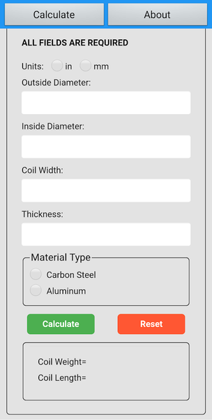 Coil Calculator, Weight/Length - عکس برنامه موبایلی اندروید