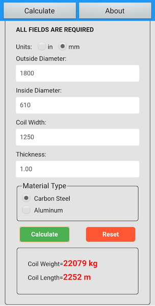 Coil Calculator, Weight/Length - عکس برنامه موبایلی اندروید