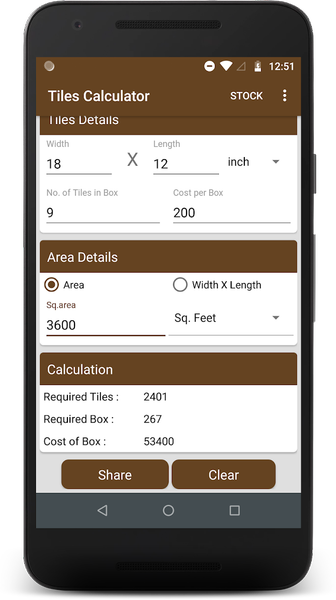 Tiles Calculator - Image screenshot of android app