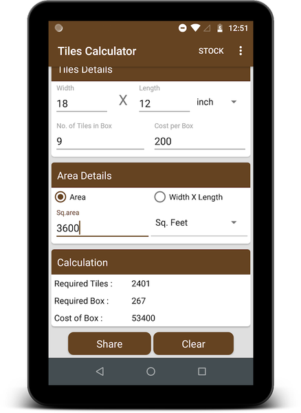 Tiles Calculator - Image screenshot of android app