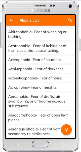 Phobia List - عکس برنامه موبایلی اندروید