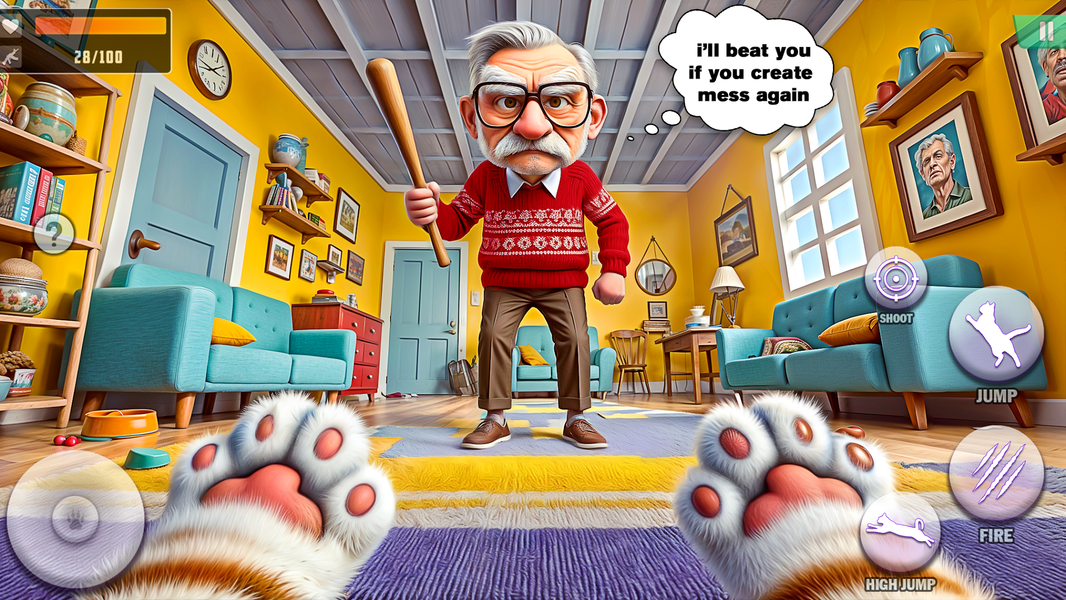 Bad Cat VS Grandpa Prank Game - Gameplay image of android game