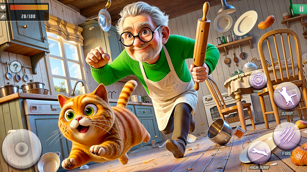 Bad Cat VS Grandpa Prank Game - Gameplay image of android game