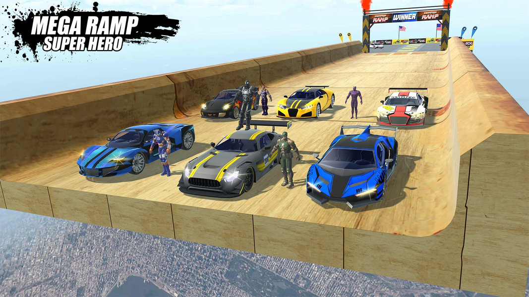 Super Hero Mega ramp Car Stunt - Gameplay image of android game