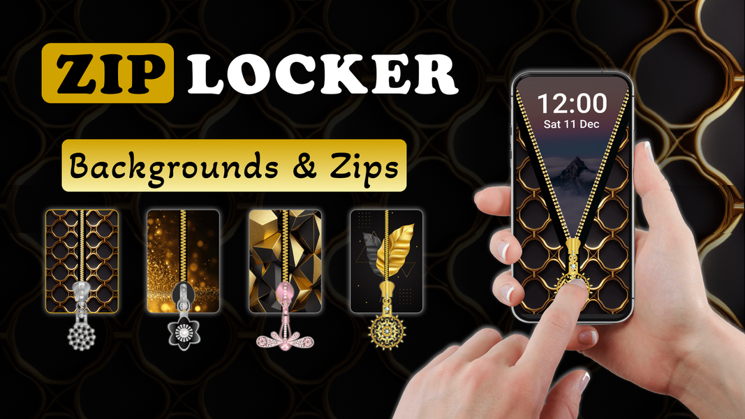 Screen Lock – Gold Zip Locker - Image screenshot of android app