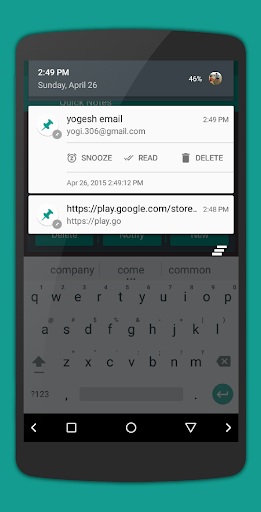 Quick Notes Reminder in notification - Image screenshot of android app