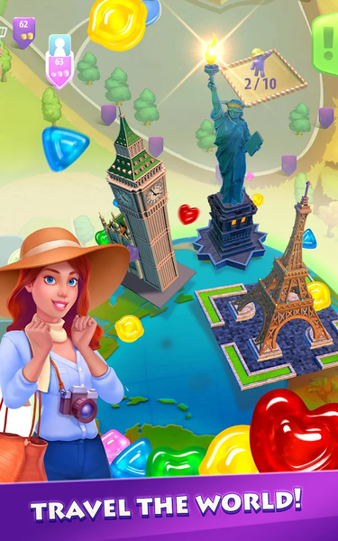 Gummy Drop! Match 3 & Travel - Gameplay image of android game