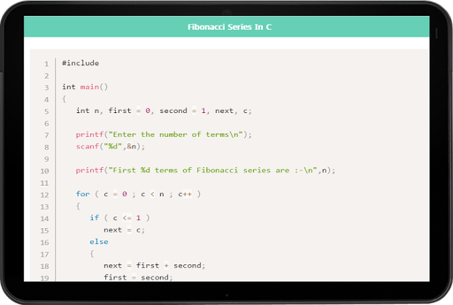 C Programming Code - عکس برنامه موبایلی اندروید