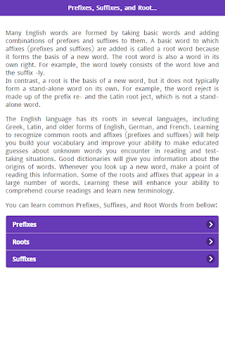 Prefixes Suffixes & Root Word - عکس برنامه موبایلی اندروید