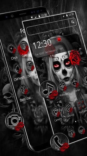 Black Red Rose Lady Skull Theme - Image screenshot of android app