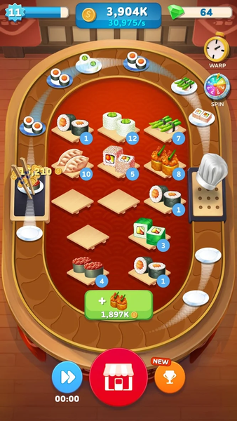 Merge Sushi - Idle Restaurant - Gameplay image of android game