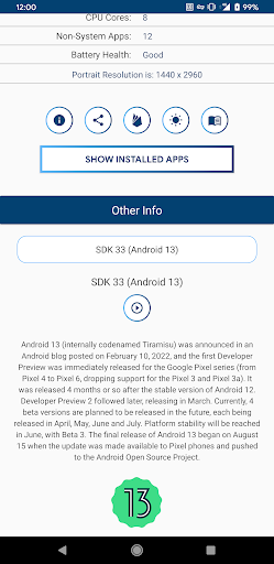 Android Device and SDK Info - عکس برنامه موبایلی اندروید
