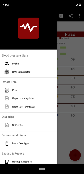 Blood pressure Diary App - Image screenshot of android app