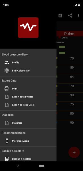 Blood pressure Diary App - Image screenshot of android app