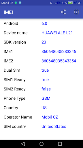 IMEI - Image screenshot of android app