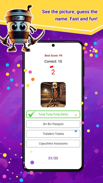 AI Brainrot Quiz - Guess Meme - Gameplay image of android game