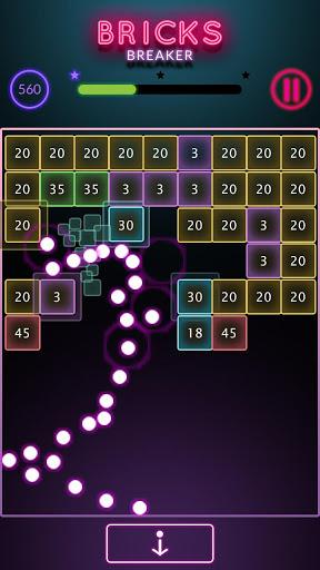 Bricks Breaker Glow - Challenging Brick Free Games - Gameplay image of android game