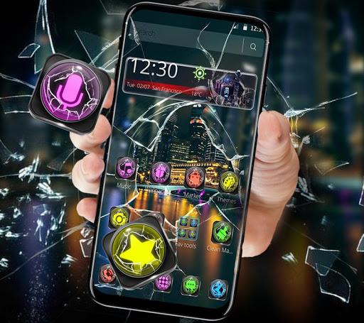 Broken Screen Night City Theme - Image screenshot of android app