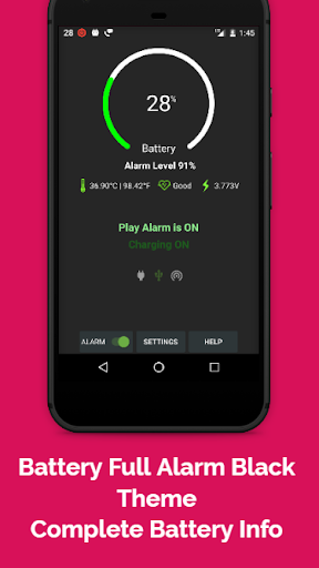 Full Battery Alarm Battery Low Alarm Battery Info - عکس برنامه موبایلی اندروید