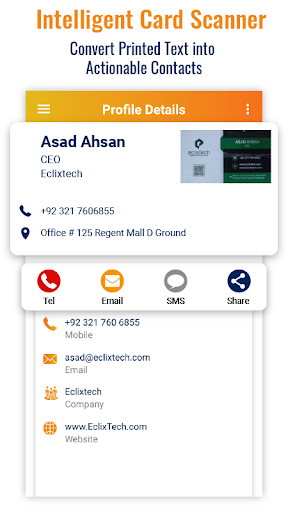Business Card Scanner & Reader - Free Card  Reader - عکس برنامه موبایلی اندروید