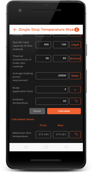 Brakes Calculator - عکس برنامه موبایلی اندروید