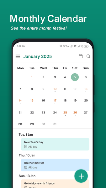 Calendar ۲۰۲۵ - عکس برنامه موبایلی اندروید