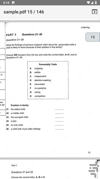 کتاب آموزش Cambridge IELTS 15 جنرال - Image screenshot of android app