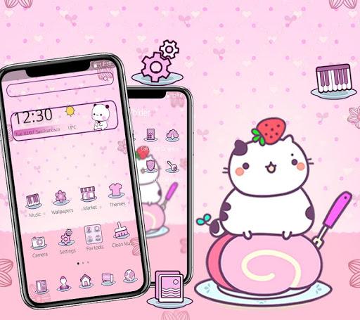 Cartoon Pink Dessert Kitten Theme - Image screenshot of android app