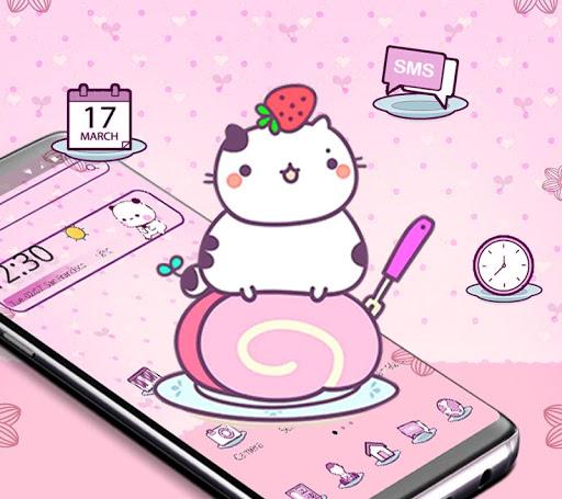 Cartoon Pink Dessert Kitten Theme - Image screenshot of android app