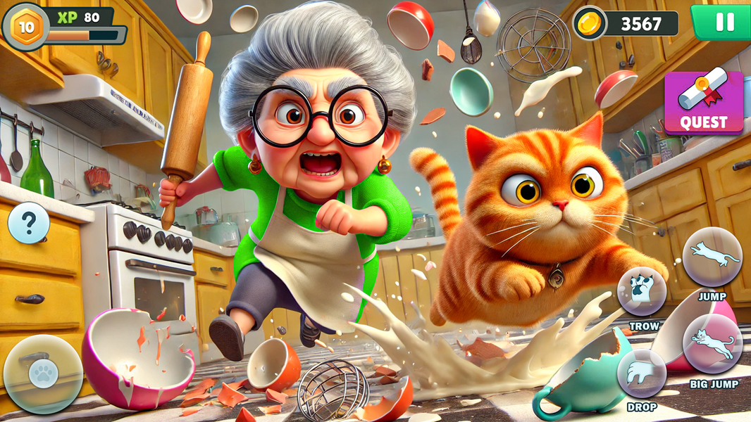 Angry Gran VS Naughty Cat Sim - Gameplay image of android game