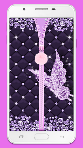 Zipper Lock Screen Pink Butterfly Pearl - Image screenshot of android app