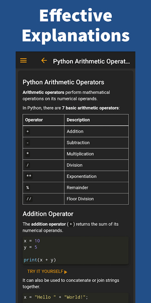 Learn Python - عکس برنامه موبایلی اندروید