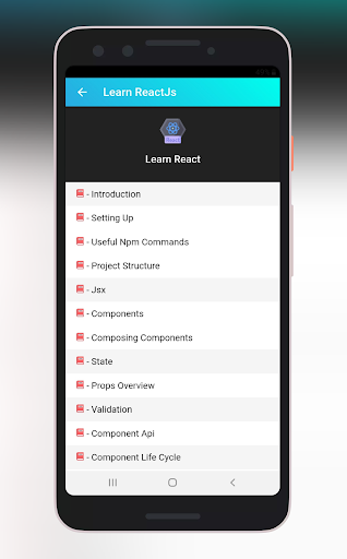Guide to Learn React v16.12 - ReactJs Tutorials - Image screenshot of android app