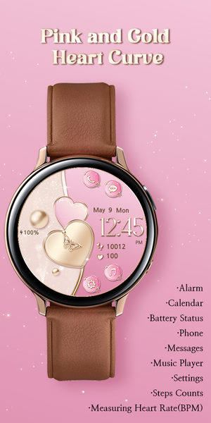 Pink and Gold Heart_Watchface - Image screenshot of android app