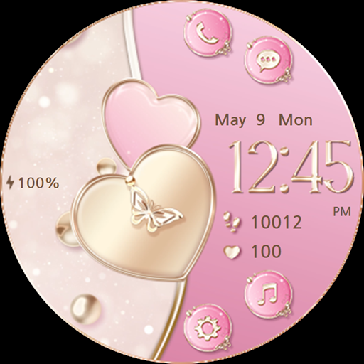 Pink and Gold Heart_Watchface - Image screenshot of android app