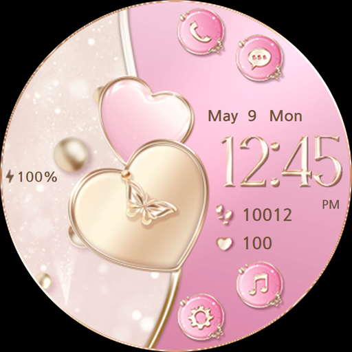 Pink and Gold Heart_Watchface - Image screenshot of android app