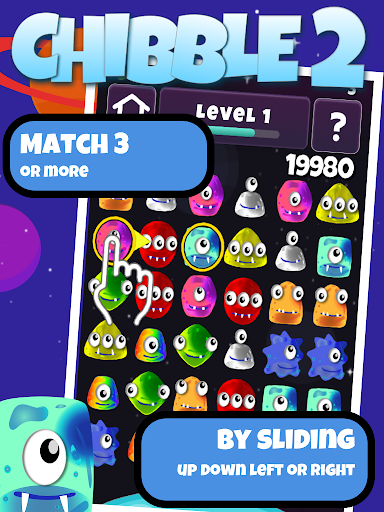 Chibble 2: Match3 Fun Jelly Aliens Puzzle Game - Gameplay image of android game