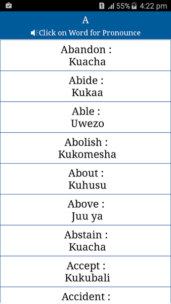 Common Word English to Swahili - عکس برنامه موبایلی اندروید