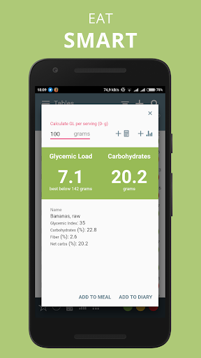 Glycemic Index. Diabetes diary - Image screenshot of android app