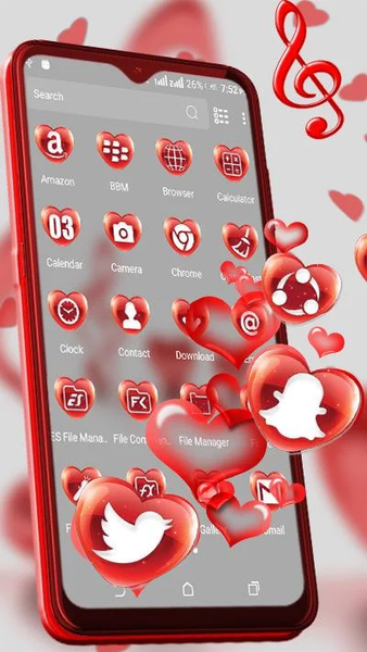 Red Glass Heart Launcher Theme - Image screenshot of android app