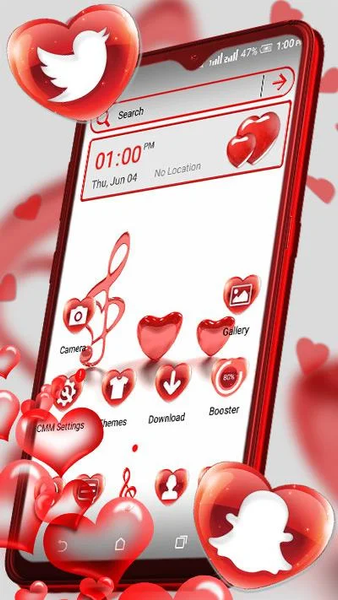 Red Glass Heart Launcher Theme - Image screenshot of android app