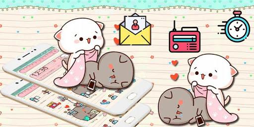 Cute Pink Cat Cartoon Theme - عکس برنامه موبایلی اندروید