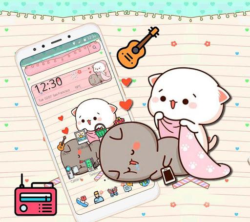 Cute Pink Cat Cartoon Theme - Image screenshot of android app