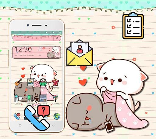 Cute Pink Cat Cartoon Theme - عکس برنامه موبایلی اندروید
