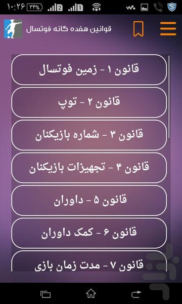 قوانین فوتسال در سال ۲۰۱۵ - عکس برنامه موبایلی اندروید